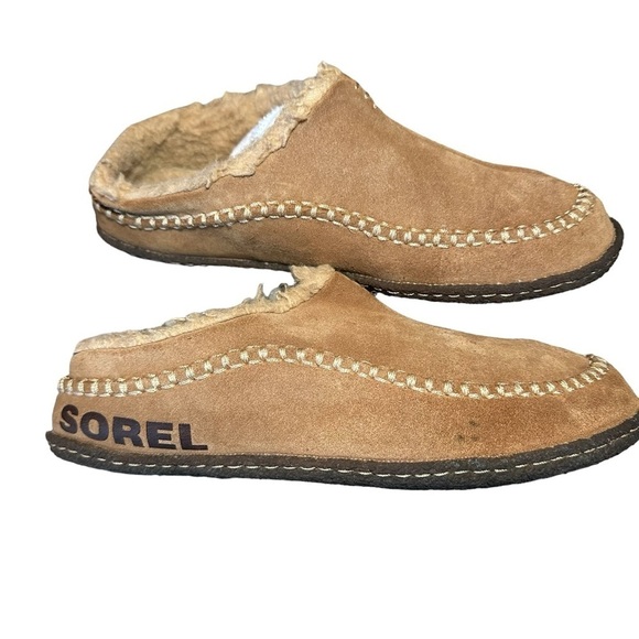 Sorel Men’s Falcon Ridge Ii Suede Slippers Open Back Faux Fur Mules Size 7 - Picture 2 of 7